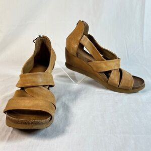 Mix Mooz tan leather cross strap wedge sandals